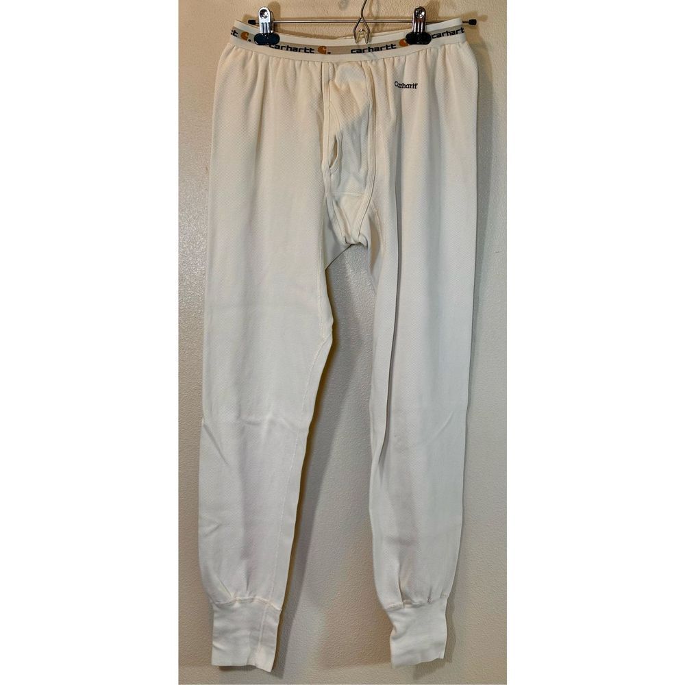 Carhartt Tall Spell Out Waffle Knit Base Layer Cream Thermal Long Johns Large - Picture 1 of 10